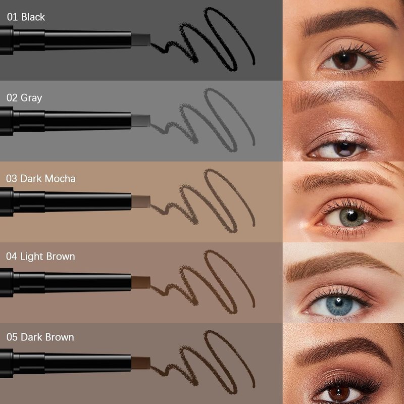 Eyebrow Pencil - 2-In-1 Waterproof Makeup for Shaping & Defining | Fine Tip, Universal Shade (01 Black)