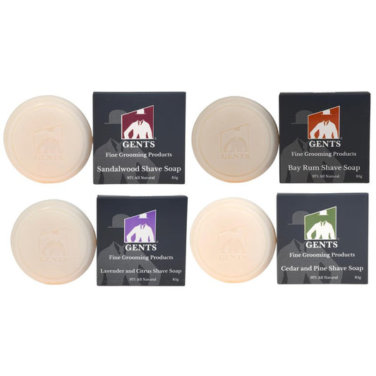 GENTS Men’s Shaving Soap Pack 97% All Natural Enriched With Shea Butter & Glycerin, Creates Rich Lather Form, 3 Oz Each Nourishes Skin Smooth Clean Shave Pack of 4 Different Scents