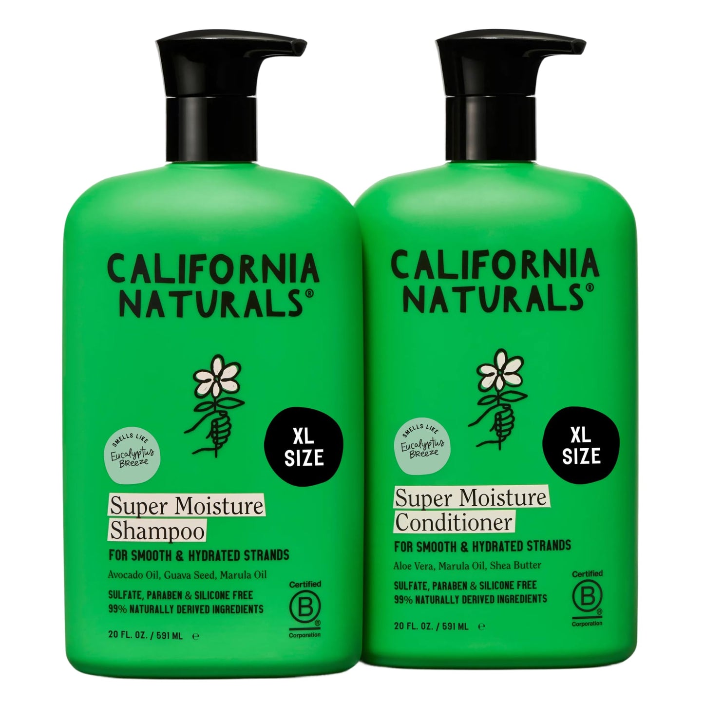 California Naturals Eucalyptus Breeze Super Moisture Shampoo and Conditioner Set for Dry Damaged Hair, Hydrating, Scalp & Hair Care, Natural, Vegan, Cruelty, Paraben & Sulfate Free, Color Safe, 20 oz