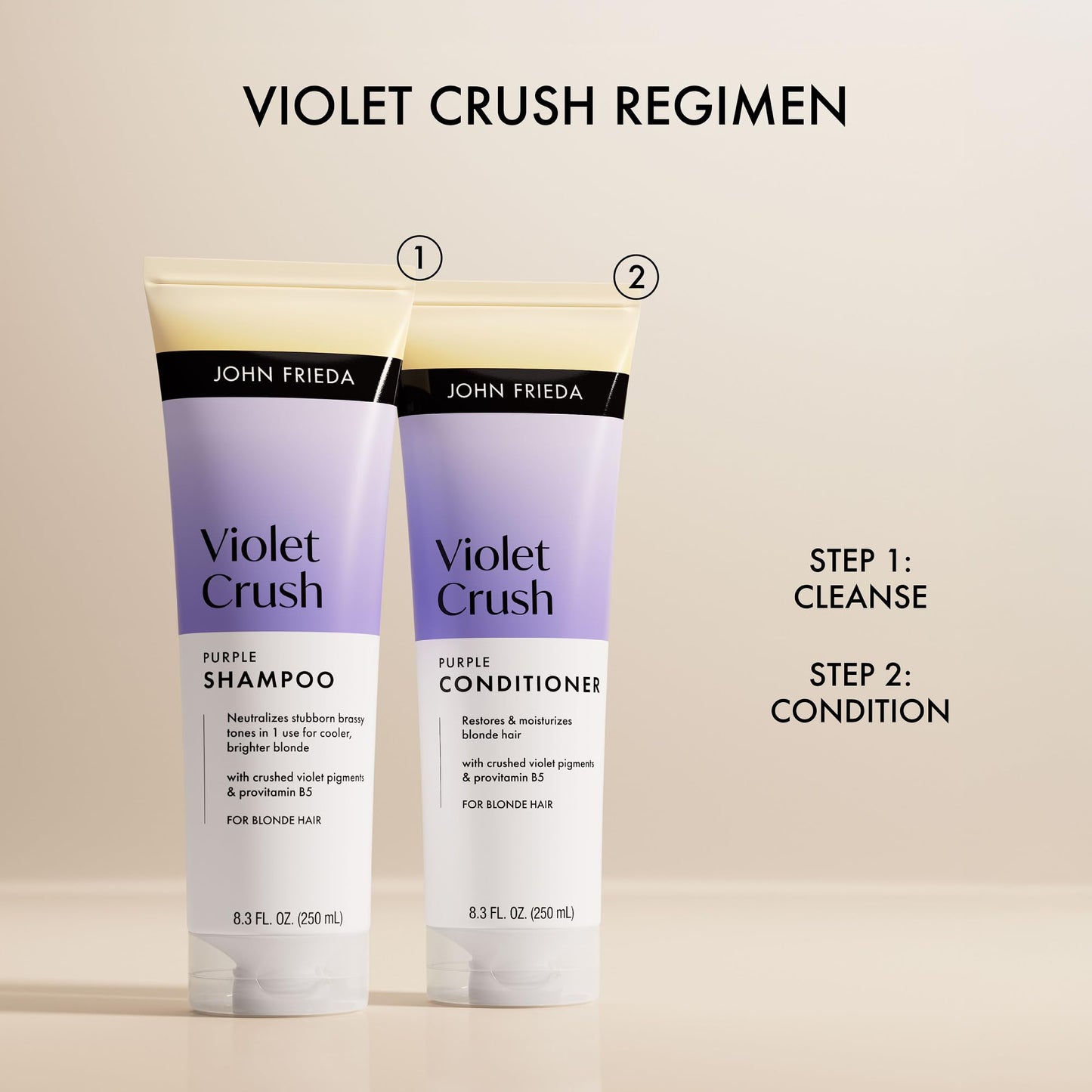 John Frieda Violet Crush Purple Shampoo for Blonde Hair, Brass Neutralizing Toning Shampoo for Cool, Bright Blonde, 8.3 fl oz