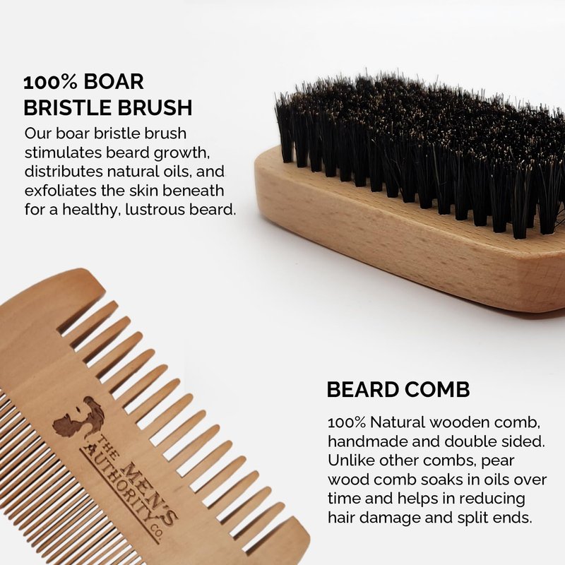 M. A. C.® Beard Kit for Men, Beard Grooming Kit Including Boar Brush, Trimming Scissor Beard Comb and Straight Edge Safety Razor & Blades-Ideal Beard Care Kit with Wooden Gift Box
