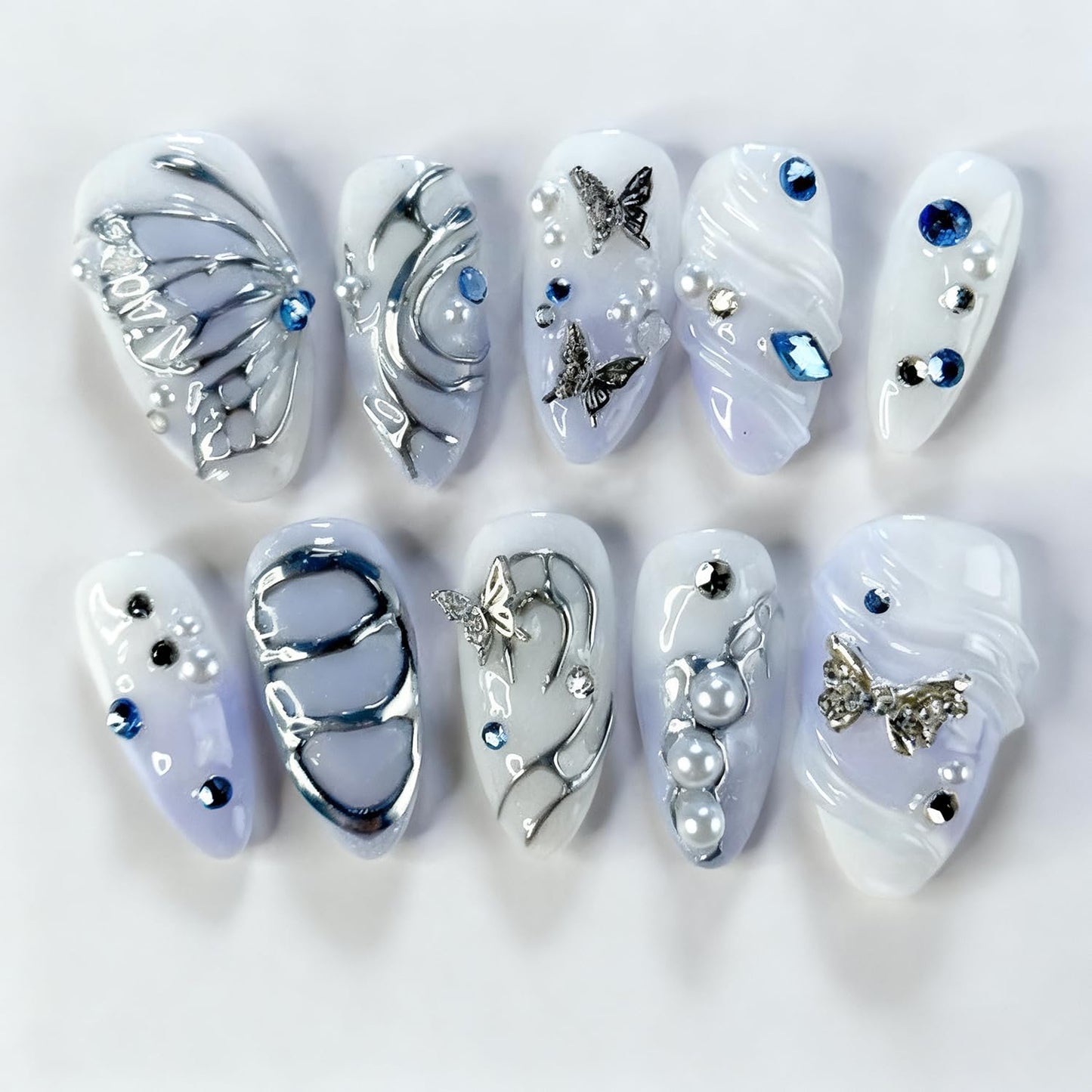 Christmas Press-On Nails - 24pcs Almond Medium Fake Nails with 3D Santa Claus & Snowman Designs | Holiday Nail Art Set