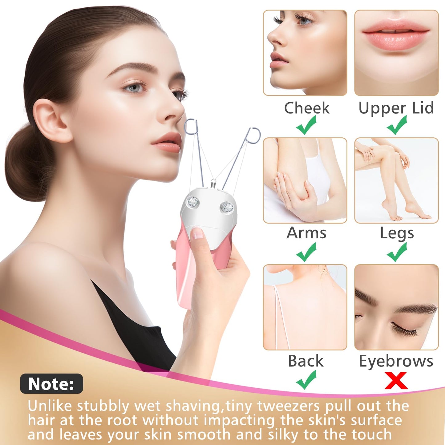 WAYCOM Facial Threading Hair Removal for Women, USB Rechargeable Electric Hair Removal Device - Threading Epilator Face Razors for Women, Chin, Lip, Arms, Legs, Cotton Thread & Pearl Powder Included