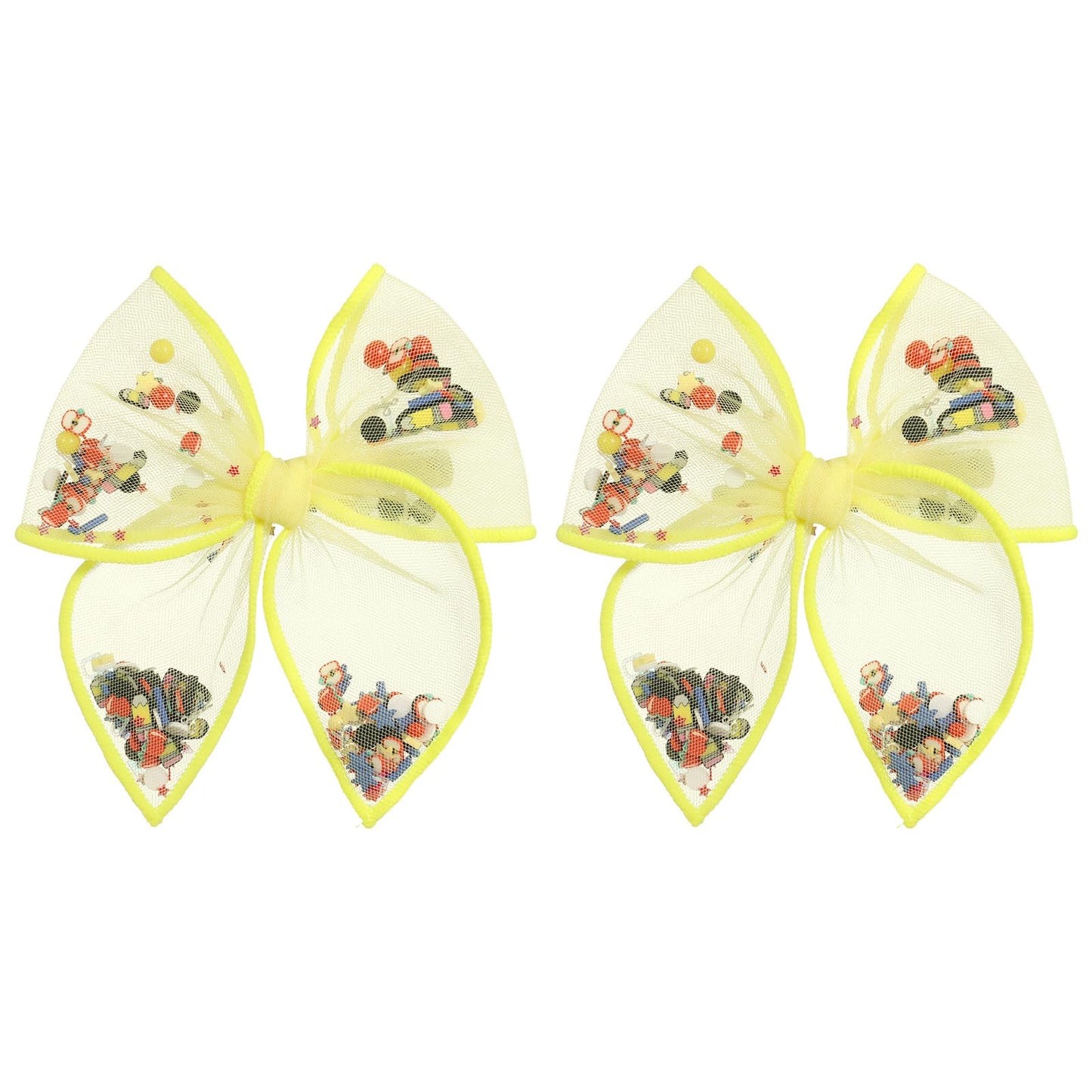 4" Back School Mesh Fable Hair Bow Clips for Girls, 2Pcs Yellow Pencil Shaker Bow Alligator Hairpins, Teens Student Teacher First Day of School Decor Accessory Gift