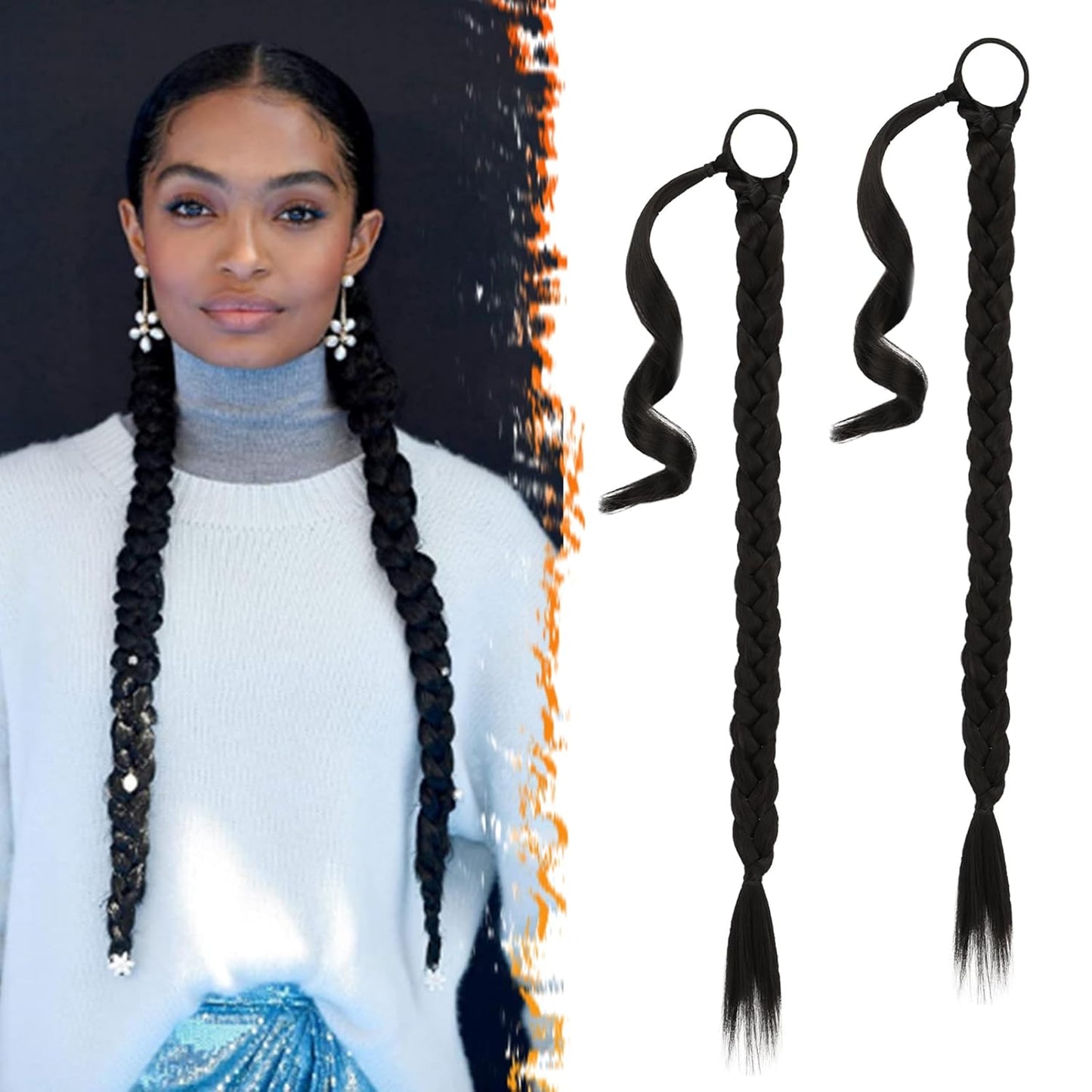 30 Inch Long Braided Ponytail Extension - Copper Red Wrap Around Hairpiece | Synthetic Hair for Women