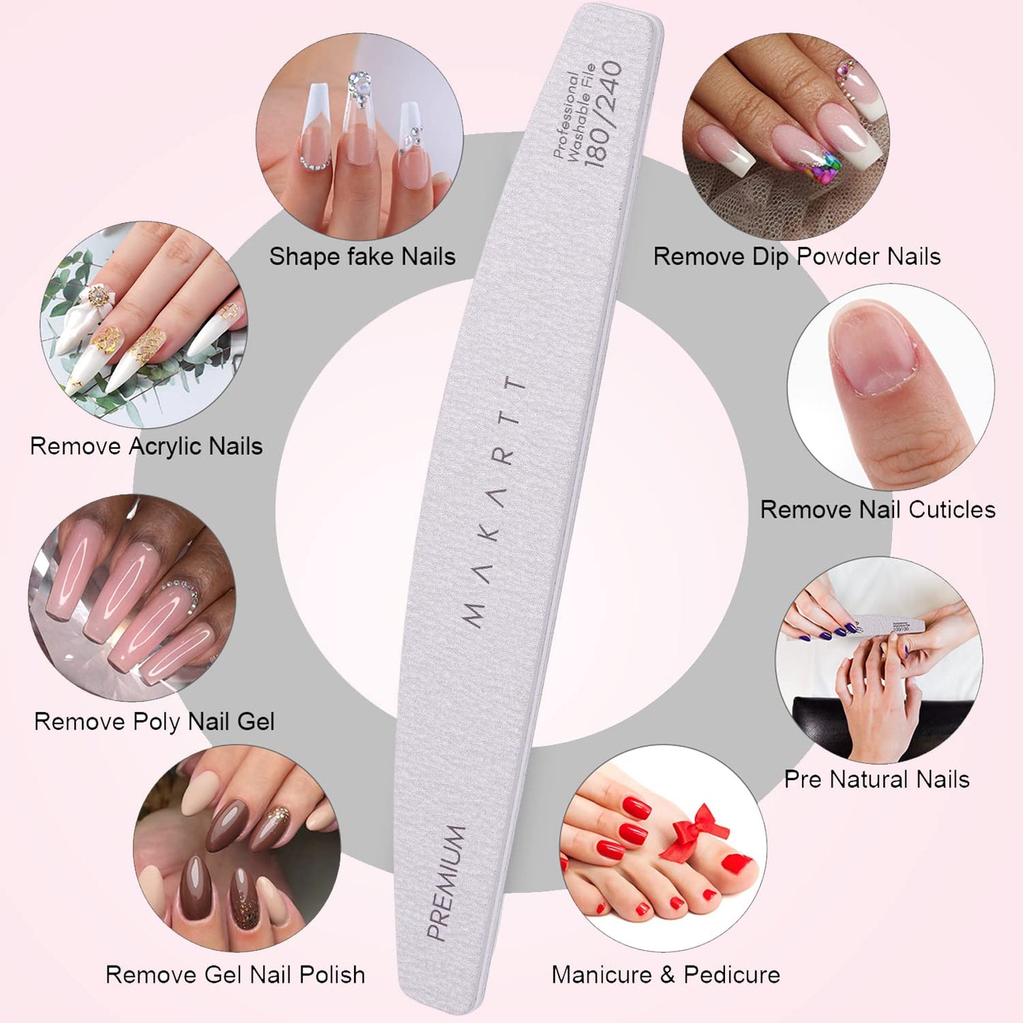 Makartt Nail Files - 180/240 Grit Emery Boards for Natural Nails | 10pcs Dual-Sided Manicure Set for Salon & Home Use