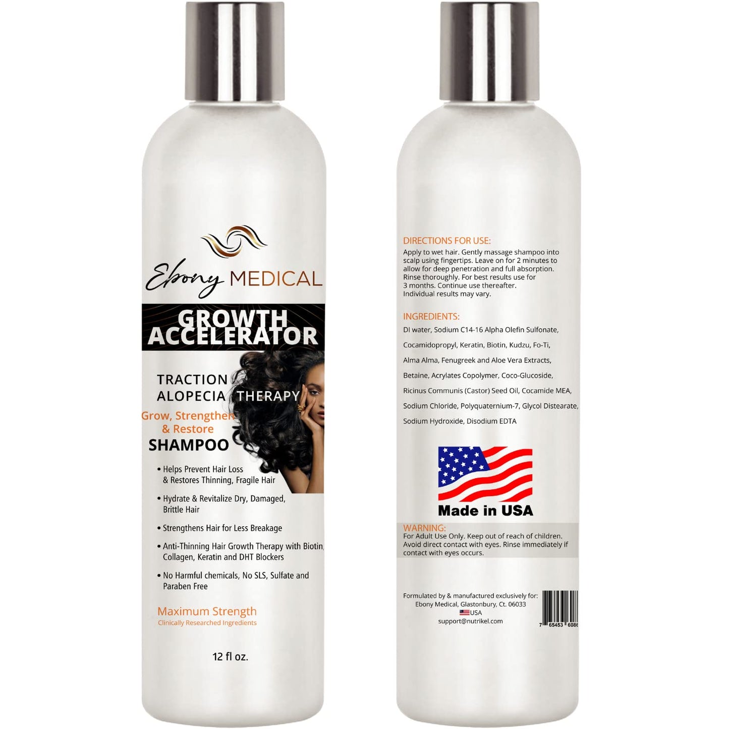 Medical Hair Support Shampoo for Thinning & Patchy Hair - Strengthens Strands, Promotes Scalp Health | Natural, Vegan, Sulfate-Free - 12 fl oz