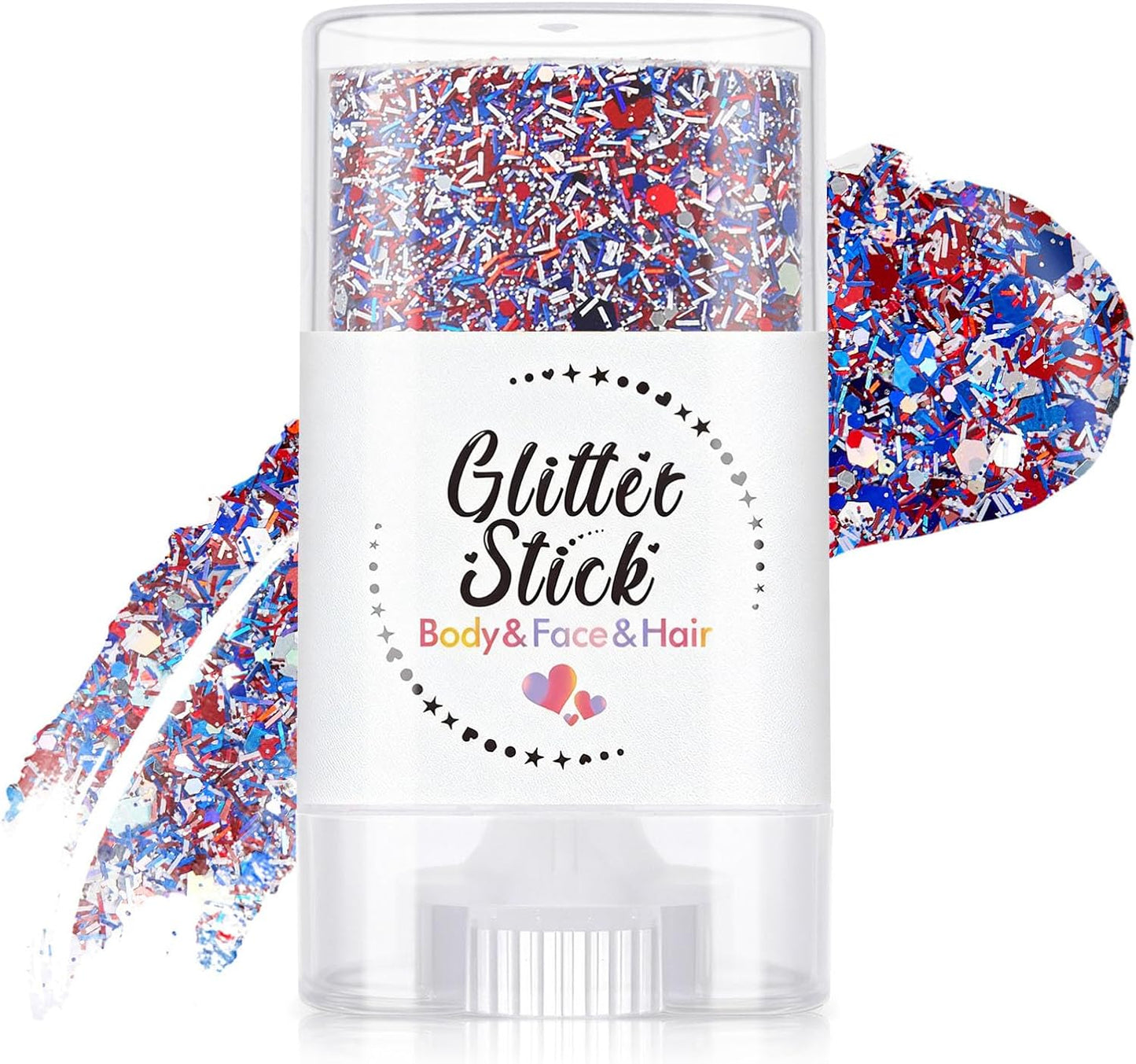 Red White Blue Hair Glitter Stick | Face & Body Paint for Fourth of July Makeup & Decorations