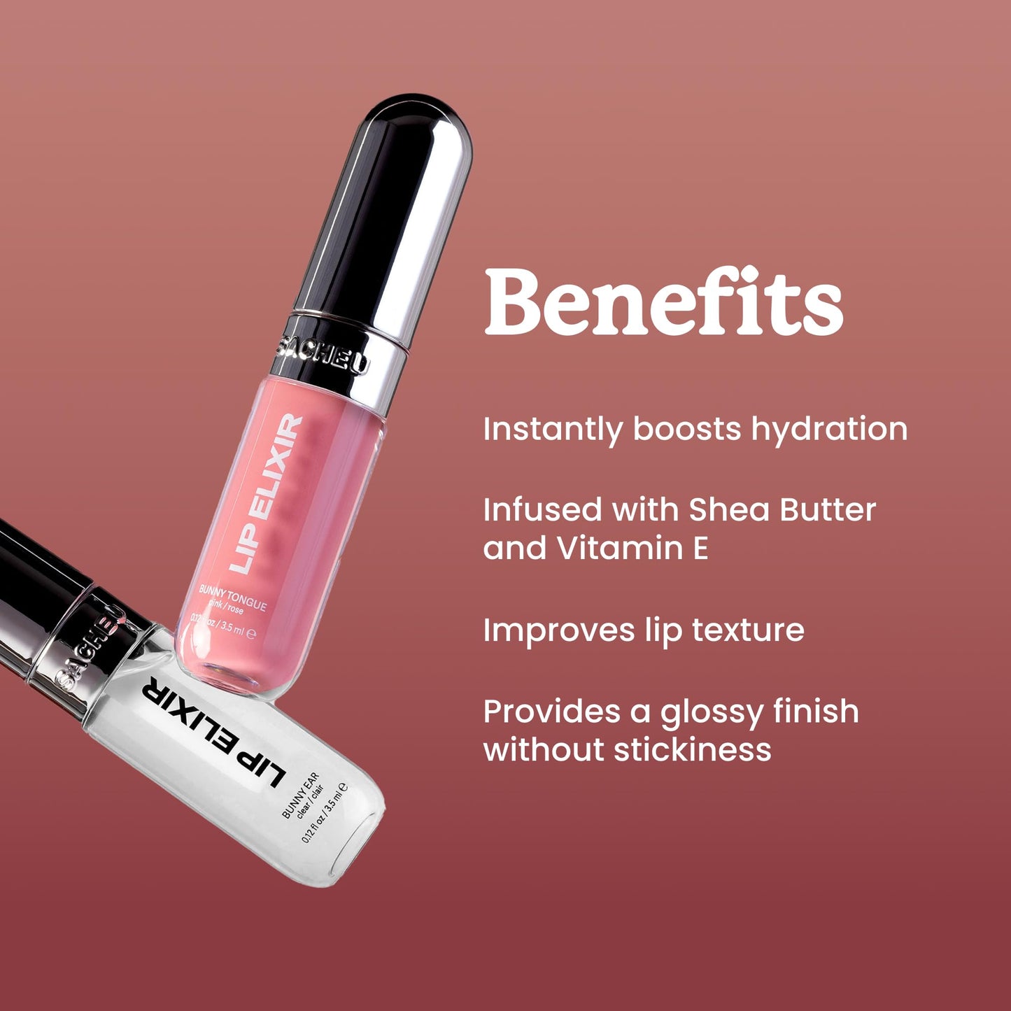 Sacheu Lip Elixir Hydrating Lip Gloss, High-Shine, Bunny Ear (Clear)
