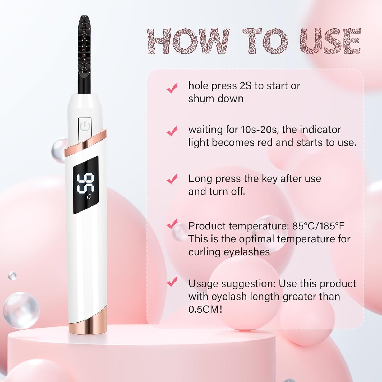 Heated Eyelash Curler - Electric Lash Curler with 10s Fast Heating & 4 Temp Settings | USB-C Rechargeable, Ergonomic Design