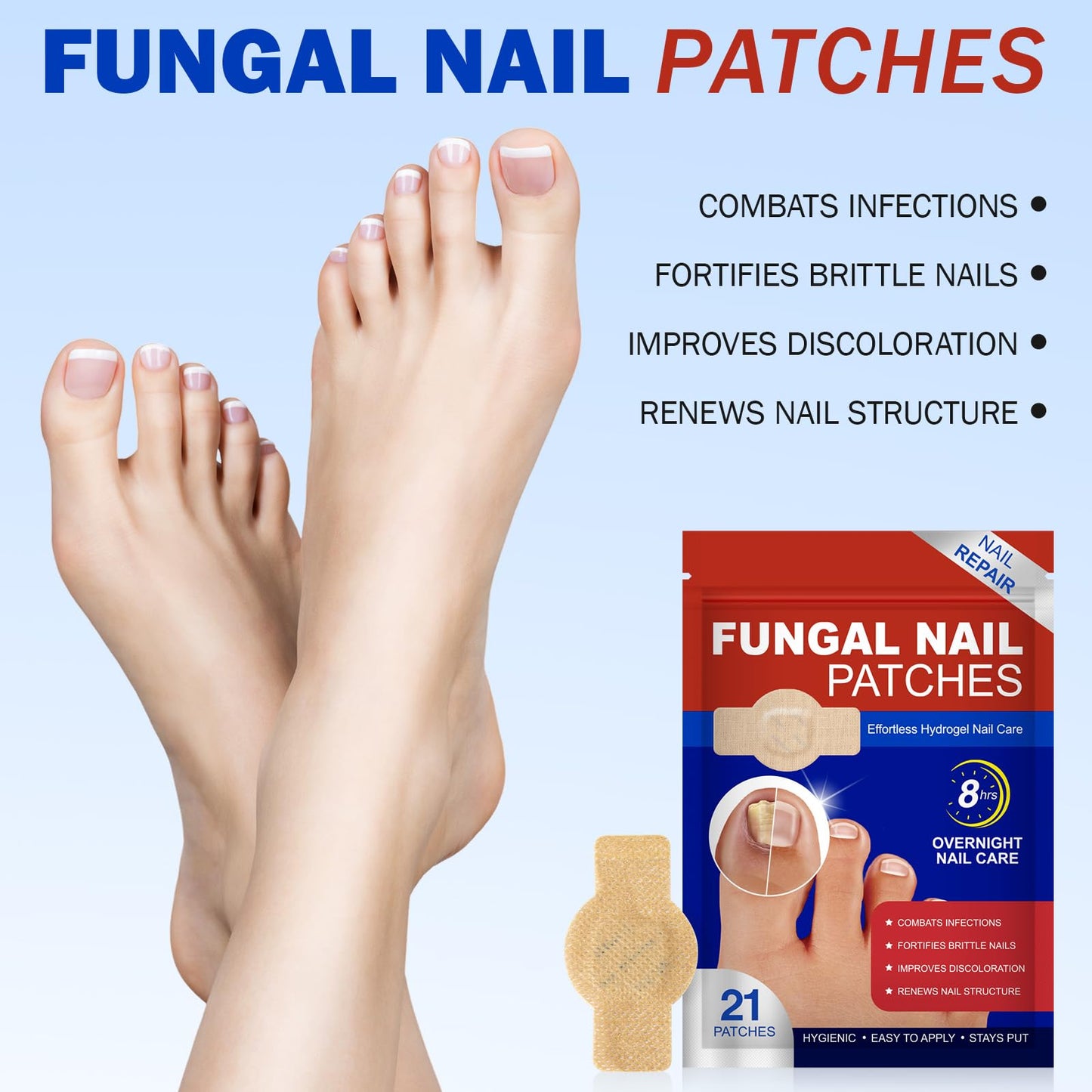 Fungal Nail Patches 42 PCS,Nail Repair Patches Extra Strength Hydrogel,Nail Fungus Patches Overnight Treatment for Damaged Nails,Restore Discoloration&Thickness, Safe for Sensitive Skin, Easy to Apply