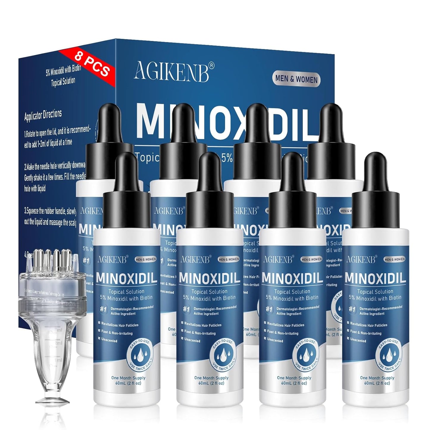 5% Minoxidil Hair Regrowth Serum - Biotin-Enriched Solution for Thicker Hair & Beard | 8 Pack, Extra Strength, 8 Month Supply