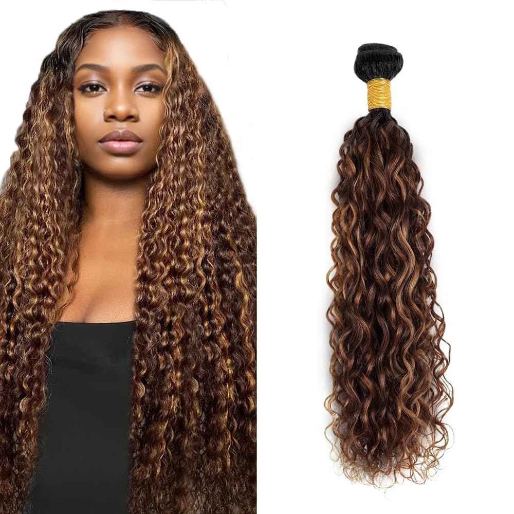 30 inch Highlight Bundles Ombre Brown Human Hair Bundles Dark Brown Water Wave Bundle 4/30 Water Wave Bundle