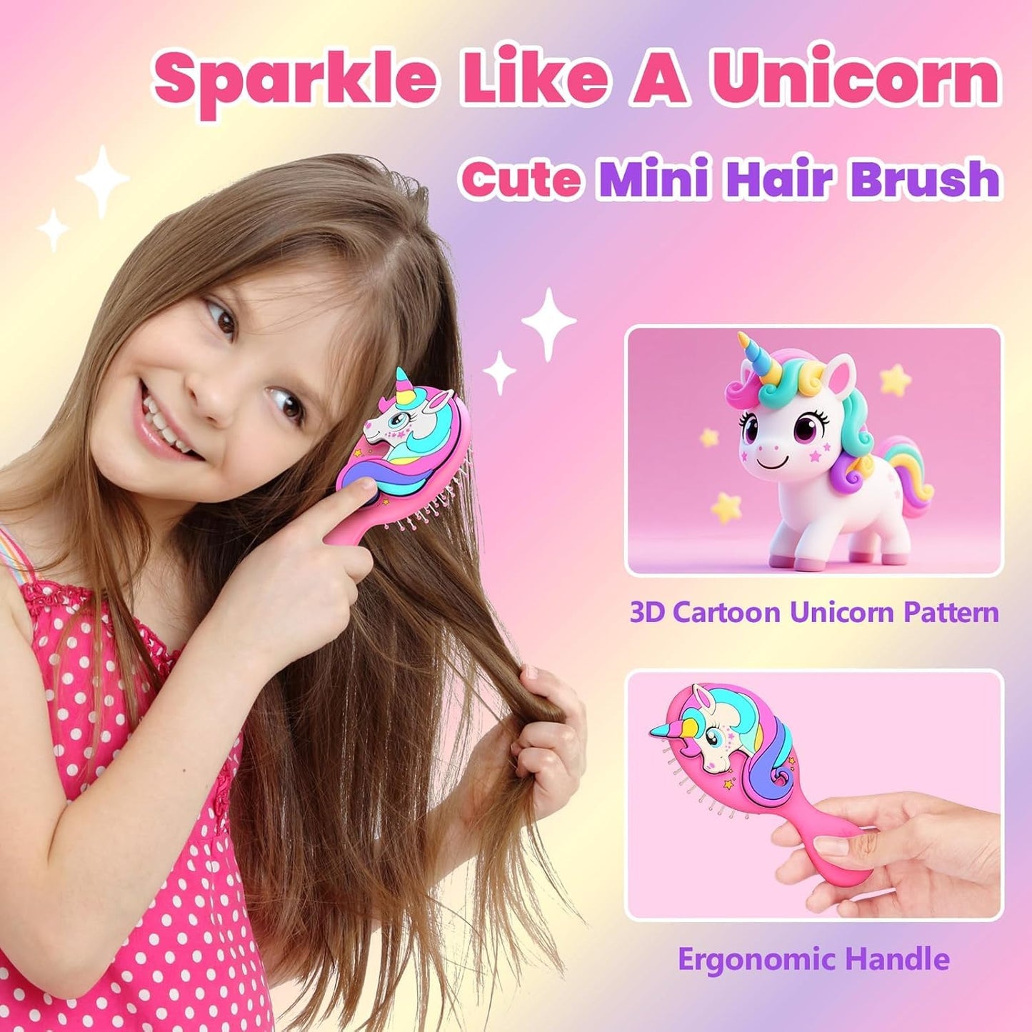 Toddler Hair Brush - Gentle Detangling Brush for Boys & Girls | Aqua Mini Unicorn Design, Travel-Friendly, Ball-Tip Bristles