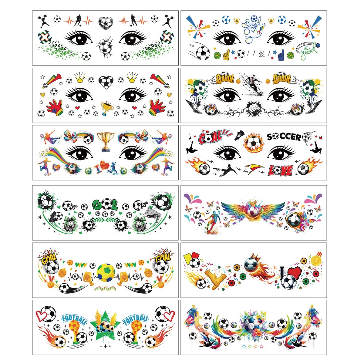 12Sheets Soccer Temporary Tattoos 2026 Face Body Stickers, Waterproof Sport Decals for Fan Parties, Events, Men Women