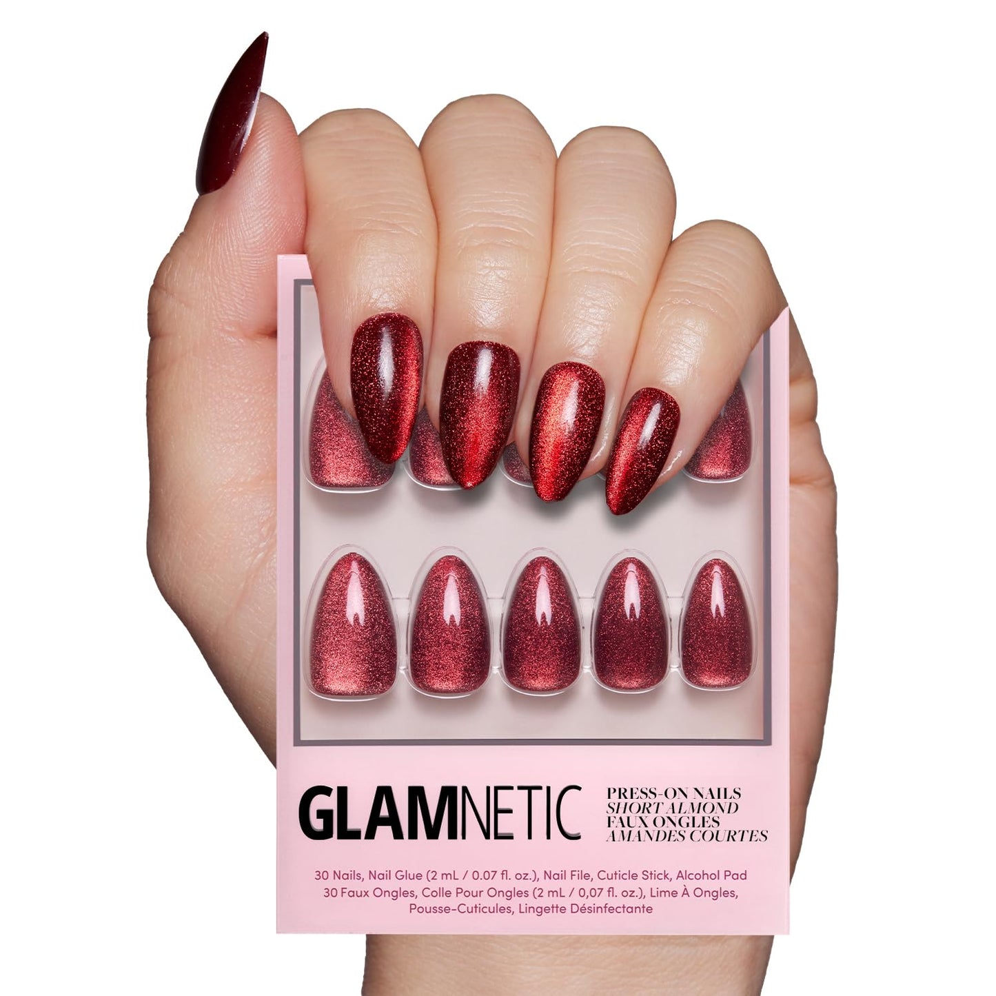 Press On Nails - Caviar | Semi-Transparent Short Almond Shape, Salon Quality | 30 Nail Kit with Glue, 15 Sizes Available
