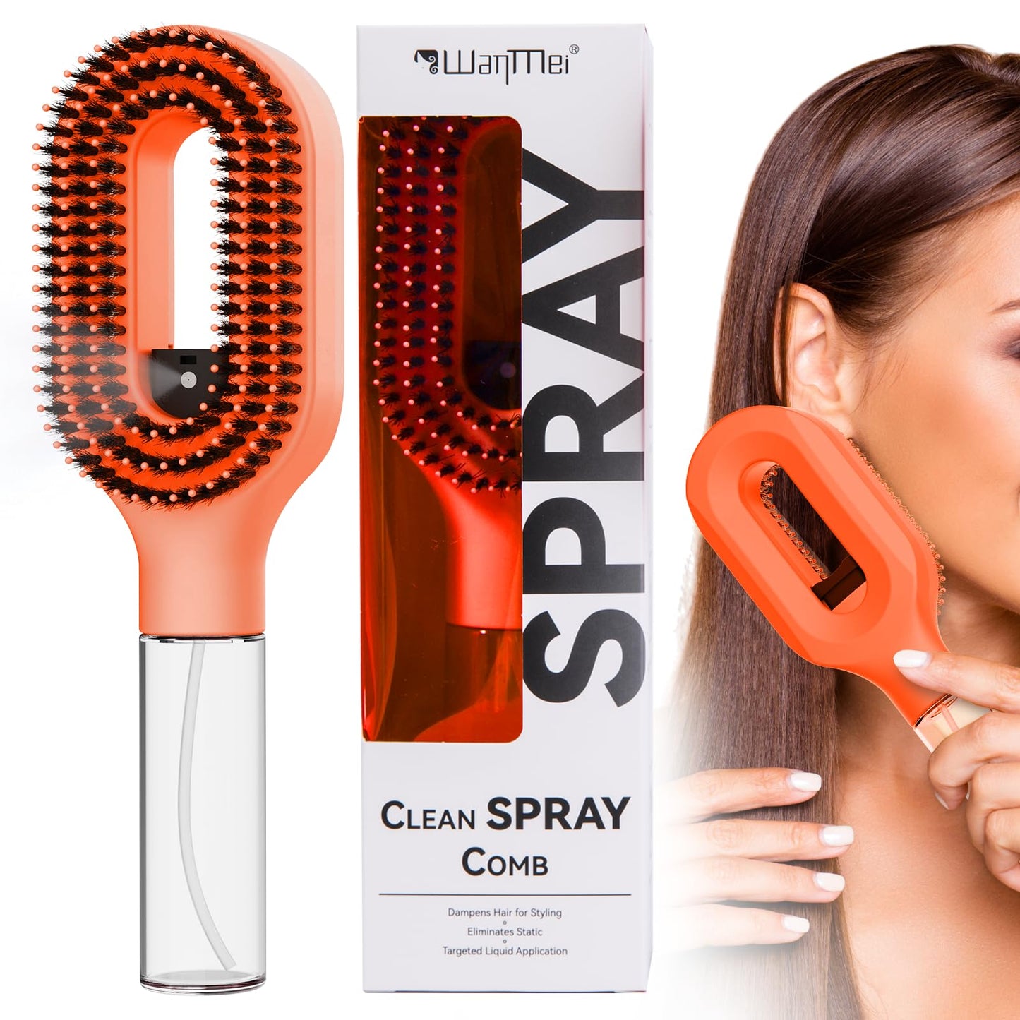 Anti-Frizz Hair Brush with Water Spray, Fine Mist Detangling Brush for Dry, Thick & Damaged Hair, 2-in-1 Wet & Dry Styling Brush with Built-In Water Reservoir(1, Orange)