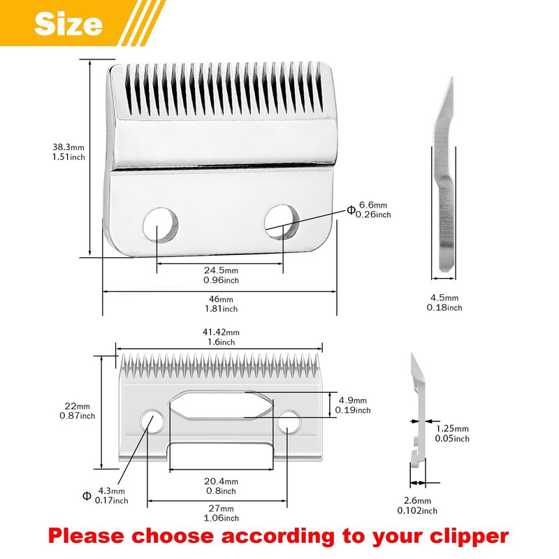 Professional Clipper Replacement Wedge Blades Compatible with Wahl Precision 2-Hole, Stainless Steel Fixed Blades & Ceramic Moving Blades, pack of 2
