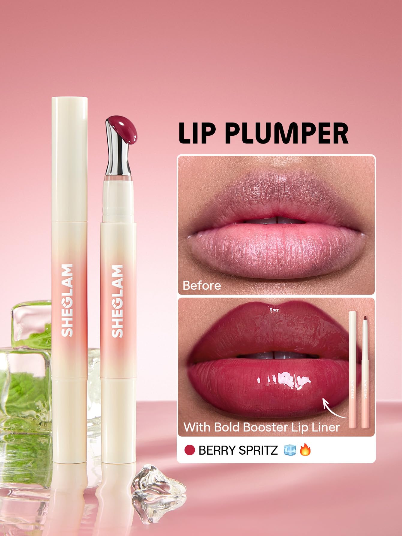 SHEGLAM Hydrating Lip Gloss Cruelty-Free Plumping Peptides-Berry Spritz