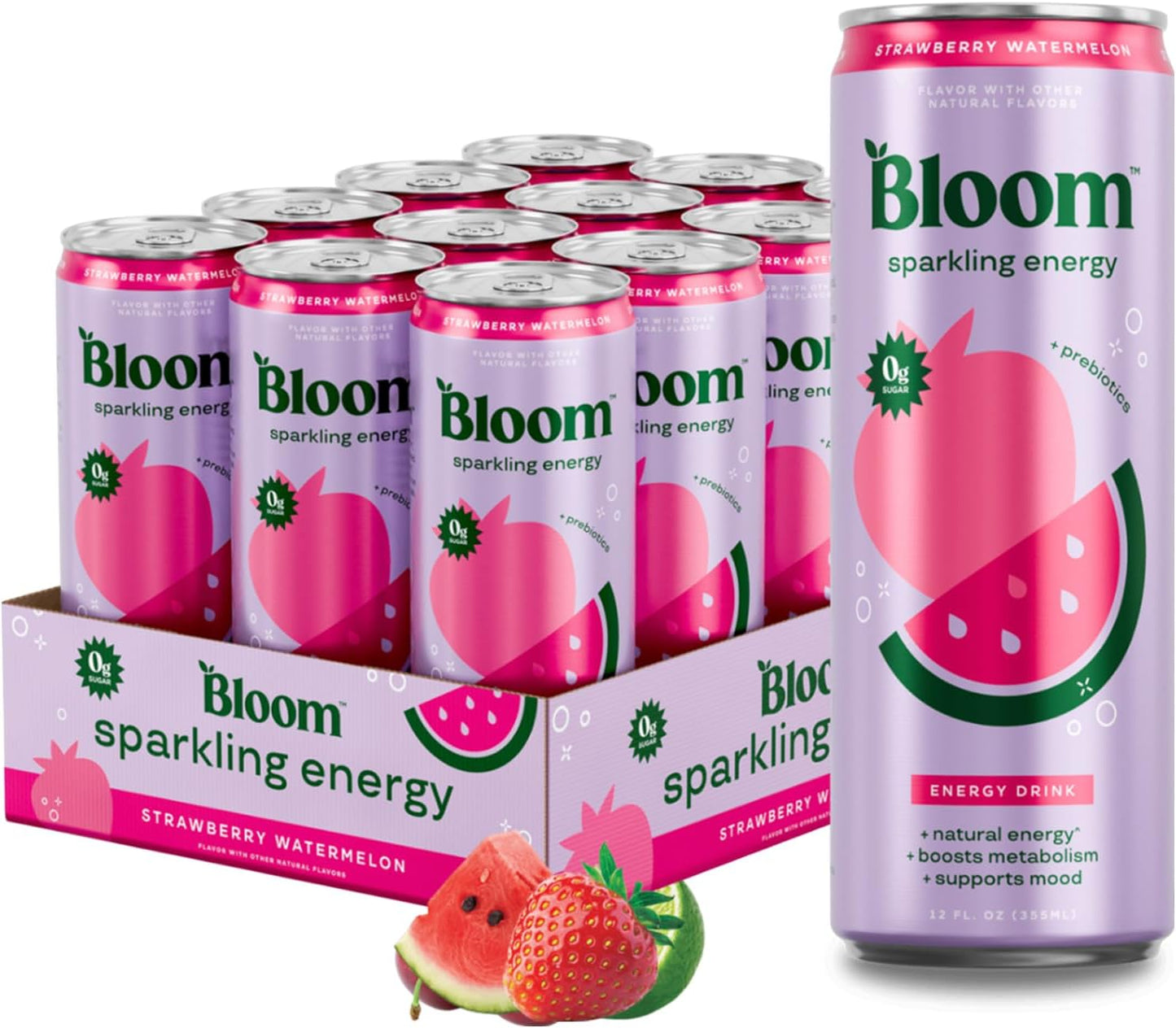 Sparkling Energy Drink Variety Pack - Natural Caffeine, Zero Sugar, 180mg - Antioxidant-Rich, Prebiotics | 12oz, 12 Pack