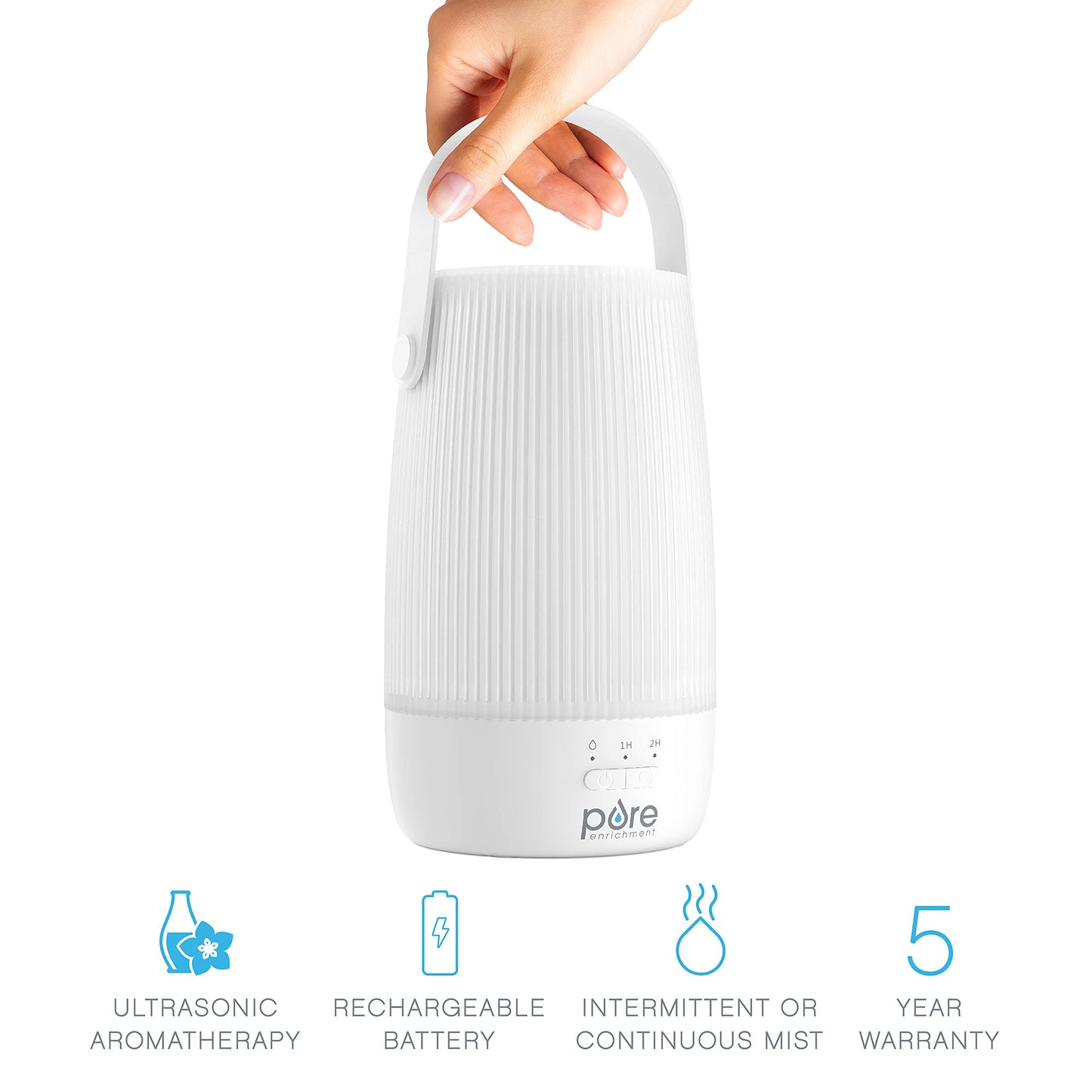 Pure Enrichment PureSpa Zen Cordless Essential Oil Diffuser & Light - Portable Travel-Friendly Aroma Diffuser Lasts 7.5 Hrs, Optional Mood Light, 2 Mist Settings, Optional Timer, & Auto Shut-Off
