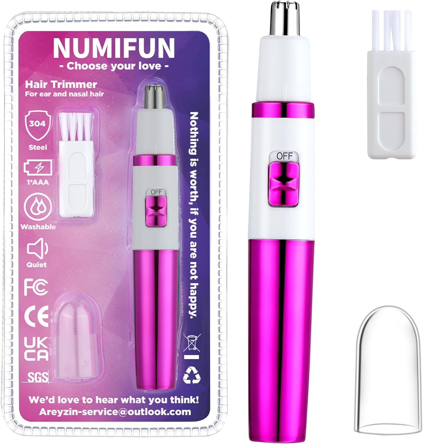 Ear and Nose Hair Trimmer for Women - Professional Painless Clipper | Waterproof, Dual Edge Blades, Battery-Operated
