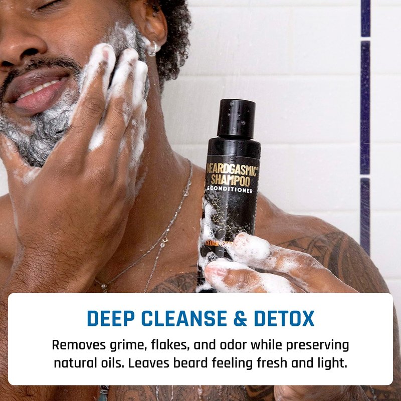 Derm Dude BeardGasmic 2-in-1 Beard Shampoo & Conditioner for Men | Formulated with Aloe Vera & Vitamin E to Clean, Hydrate & Nourish For Thicker Fuller-Looking Beard | Sulfate-Free, Cedar & Citrus 4oz