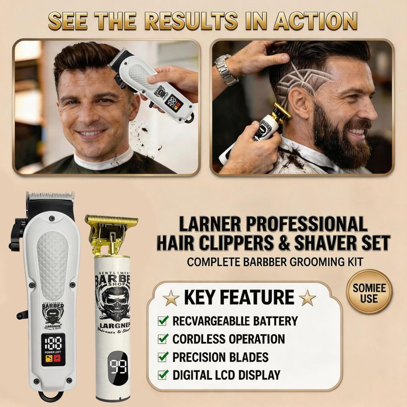LARGNERSHAVER Hair Clippers for Men, Clippers and Trimmers Set, Barber Clippers, Electric Hair Trimmer with Box, Gifts for Men (White-2in1)