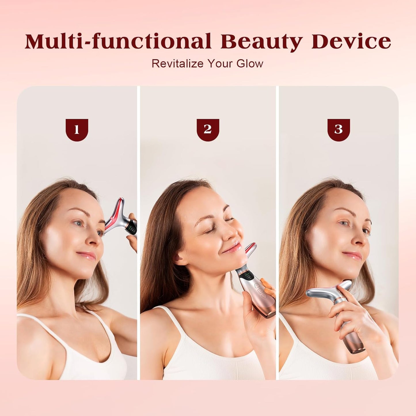 Facial Massager - Red Light Therapy Device for Face & Neck | 113°F Heating Vibration, 7 Color Options