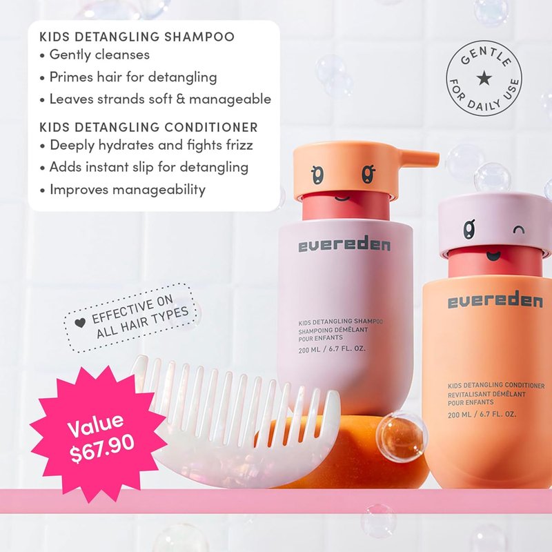 Kids Haircare Set - Detangling Shampoo & Conditioner for Ages 3+ | Plant Protein Peptides & Argan Oil, Vegan Formula