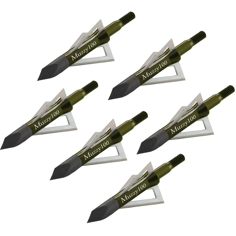 Muzzy 225 Bowhunting 100 Grain, 3 Blade Broadhead, 1-3/16" Cutting Diameter, 6 Pack,MULTI