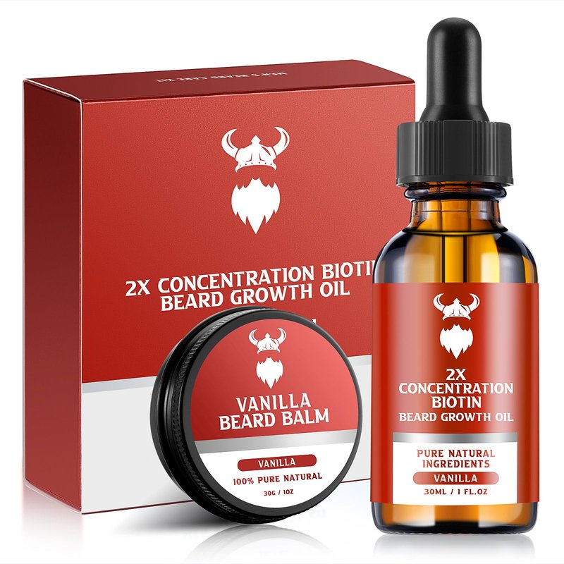 MistySprite Beard Growth Kit - 2X Concentration Biotin for Men, Natural Ingredients with Argan Oil, Jojoba Oil and Vitamin (Vanilla)