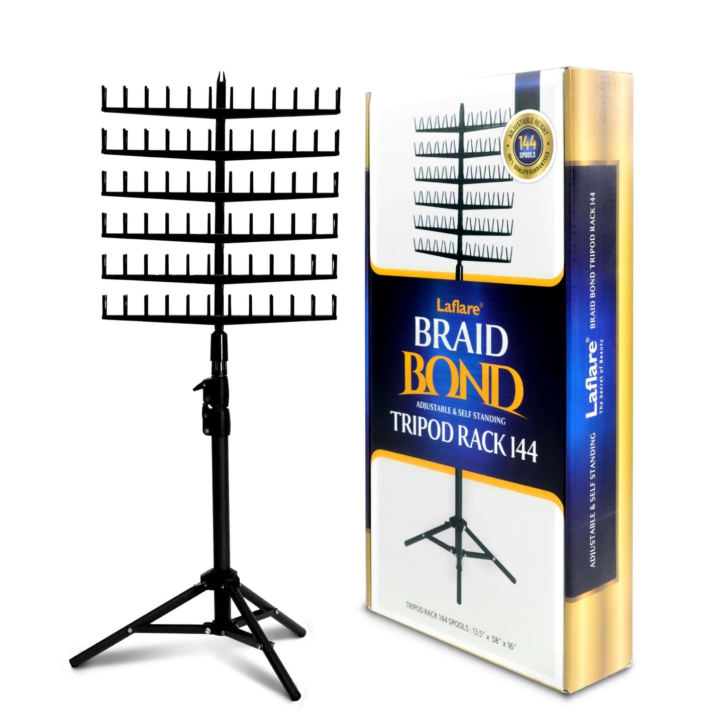 Laflare Standing Braid Hair Organizer – 144 Pegs Hair Extension Holder, Divider & Display Stand for Hair Braiding, Height Adjustable Rack, Easy to Assemble