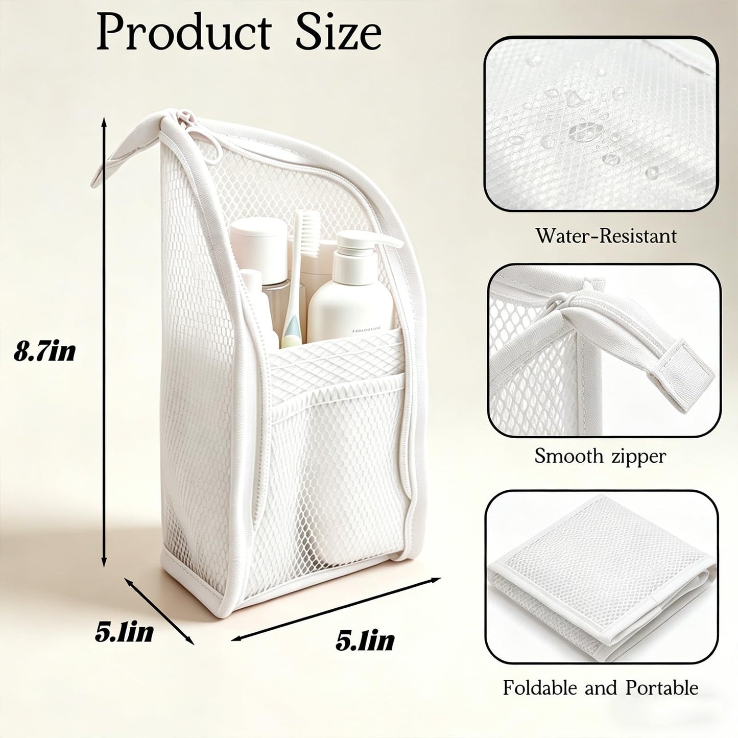 Pjsrsdaee Standing Toiletry Bag, Lightweight Portable Travel Toiletry Bag, EVA Foldable Thickened Clear Hanging Makeup Bag, Breathable Cosmetic Organizer for Travel & Bathroom (white)