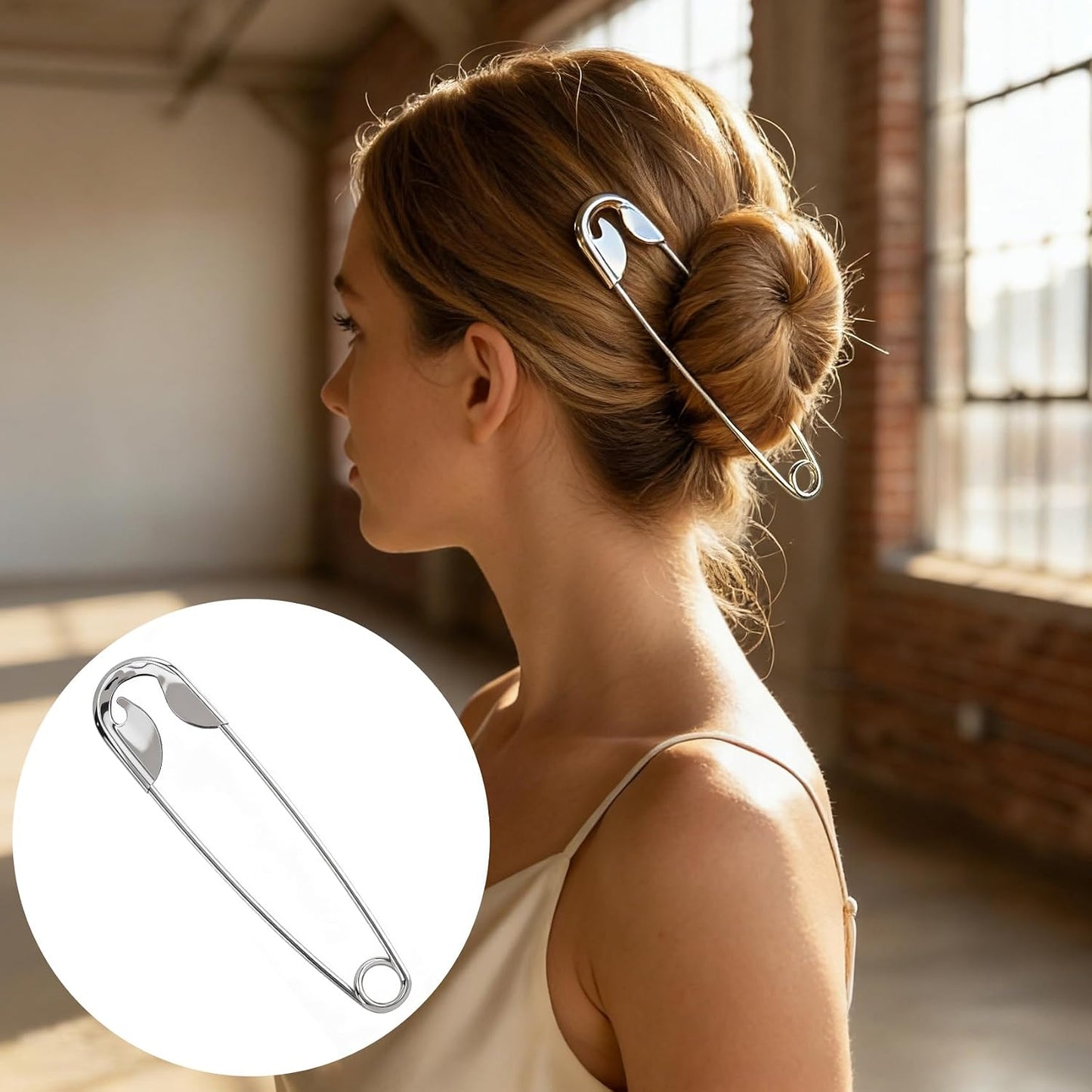 Large Safety Pin Hair Clips - Alloy French Fork Stick Pins | 2-Piece Set for Women - Silver Hair Accessories