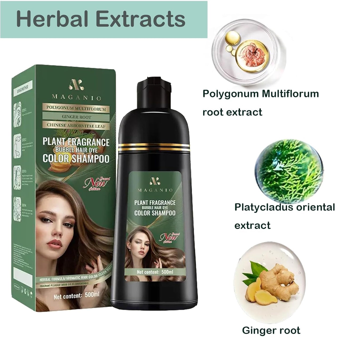 Chestnut Brown Hair Dye Shampoo, Hair Color Shampoo 3 in 1 for Women Men Gray Hair Coverage with Herbal Ingredients
