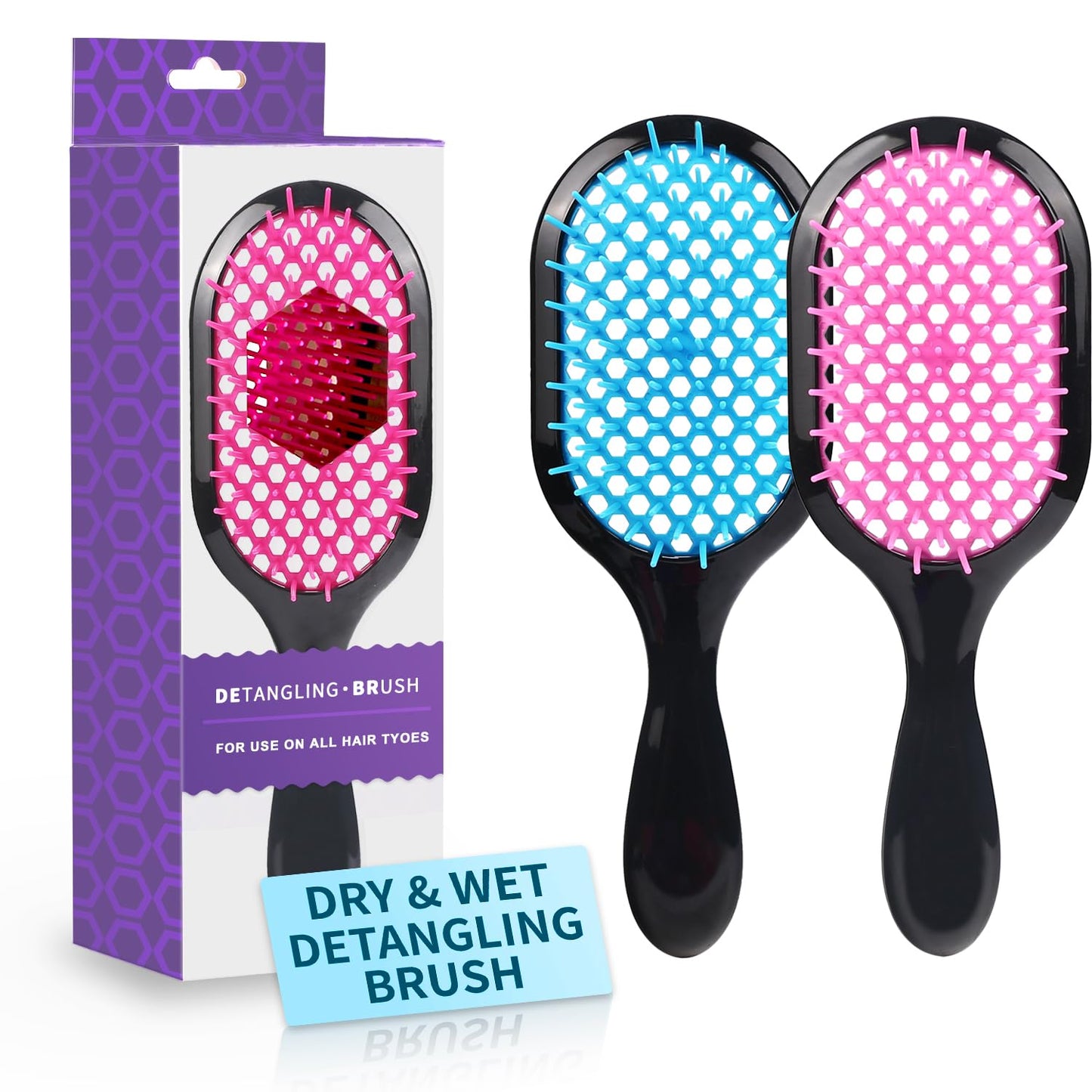 Detangling Brush - Gentle & Effective Hair Detangler for Wet or Dry Hair | Ultra-Light, Ventilated Design (Black)