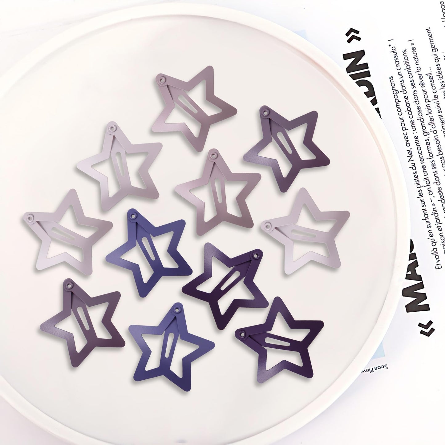 Cptots 30 Pcs Metal Star Hair Clips 2000s Y2K Snap Barrettes 1.25 In Non Slip Star Hair Accessories for Women,Matte Multiple Purple