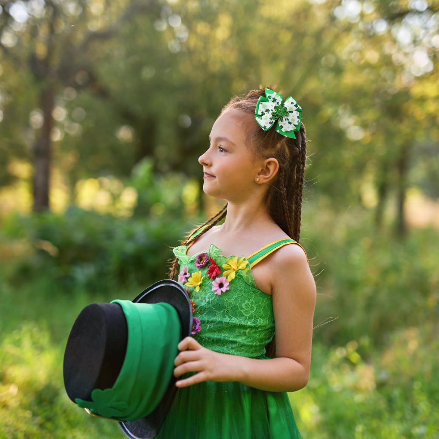 2 Pack St Patricks Day Hair Bows Green Glitter Clover Alligator Clips Girls Women Shamrock Irish Party Accessories