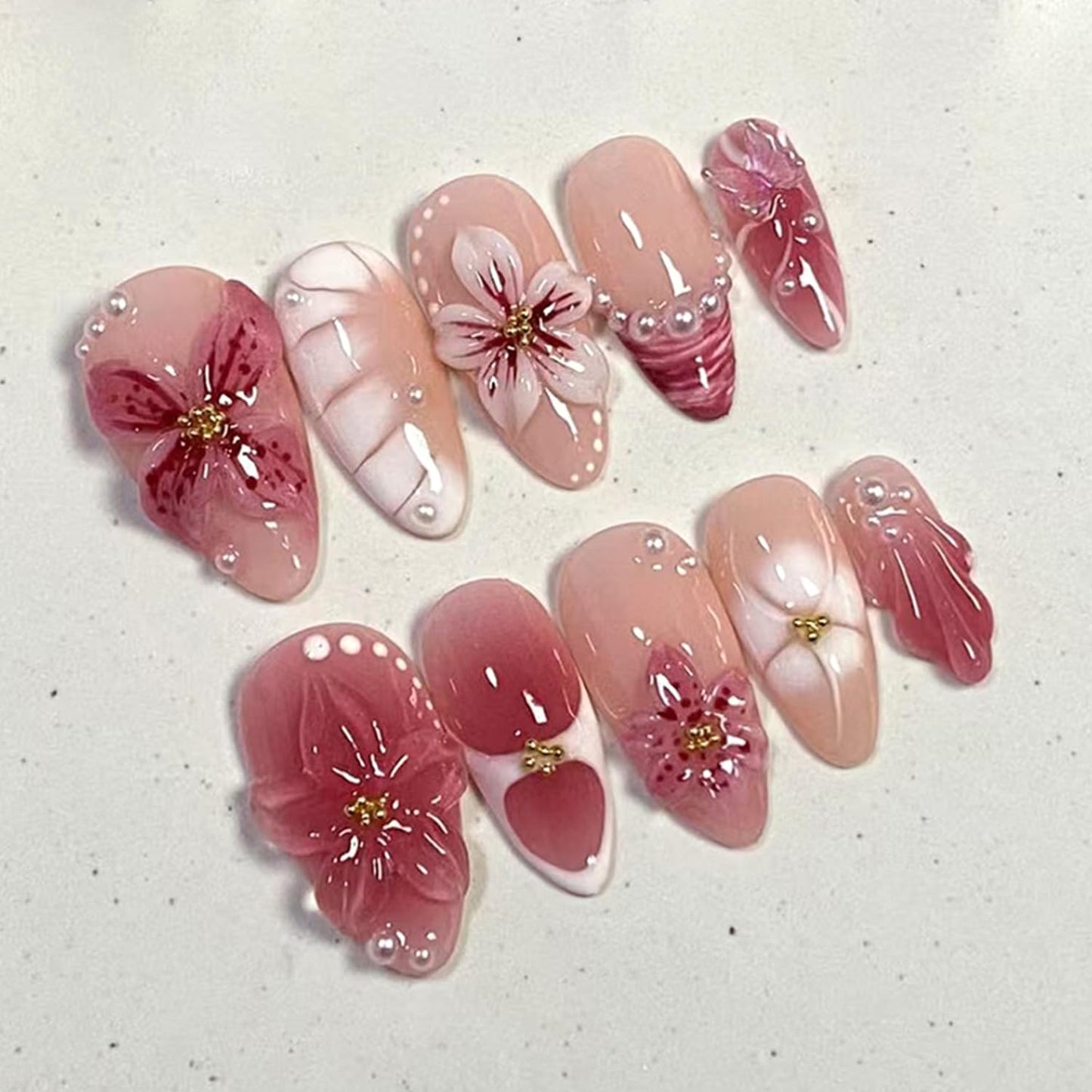 Short Almond Press-On Nails - 24 Pcs French Tip with Leopard Print & Gold Beads | Reusable Acrylic Nail Designs for Women