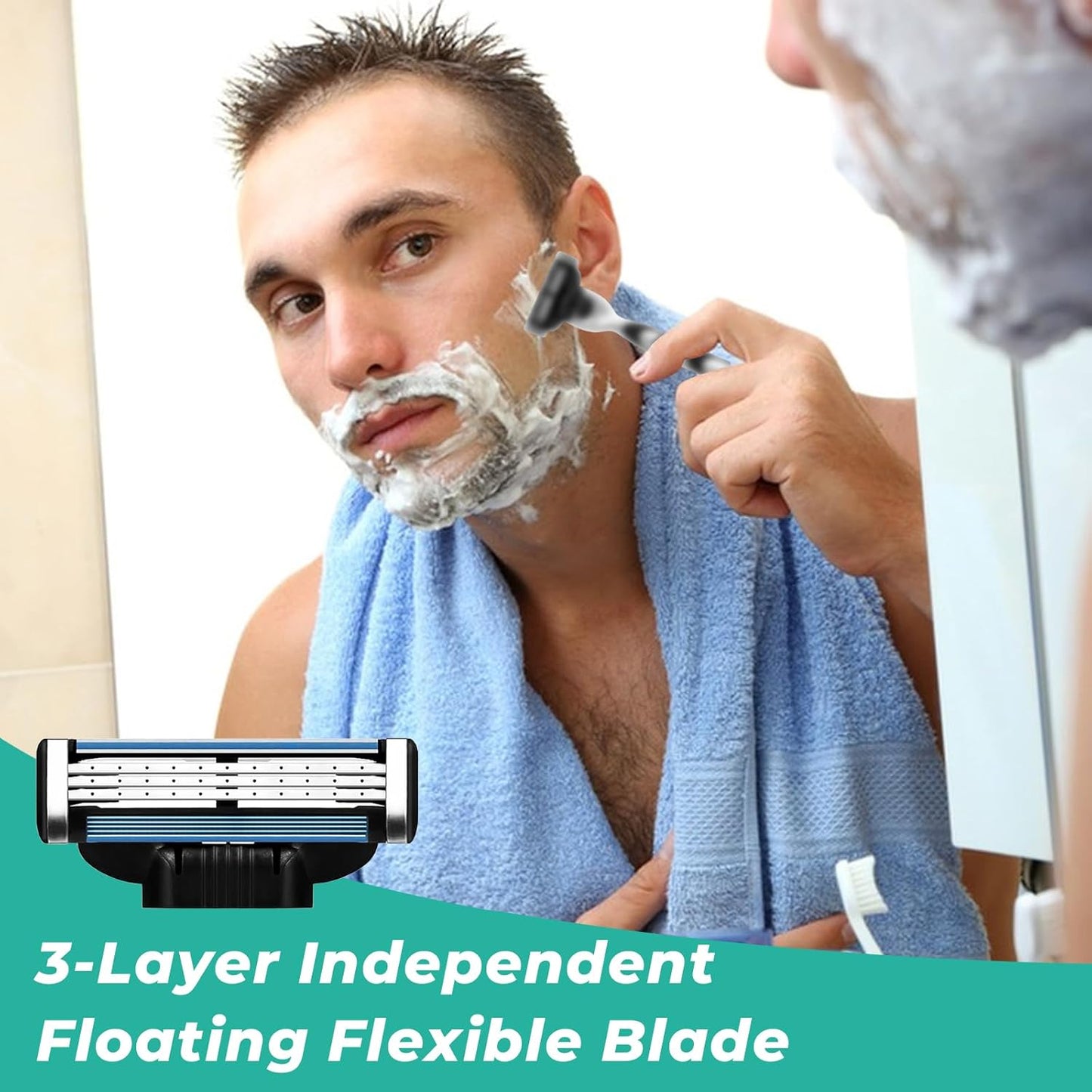 Razor Blade Refills for Men - 24PCS Mach3 Compatible Blades | Dual Lubrication for Close, Comfortable Shave