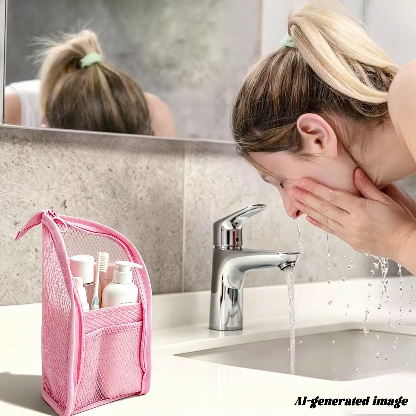 Pjsrsdaee Standing Toiletry Bag, Lightweight Portable Travel Toiletry Bag, EVA Foldable Thickened Clear Hanging Makeup Bag, Breathable Cosmetic Organizer for Travel & Bathroom (pink)