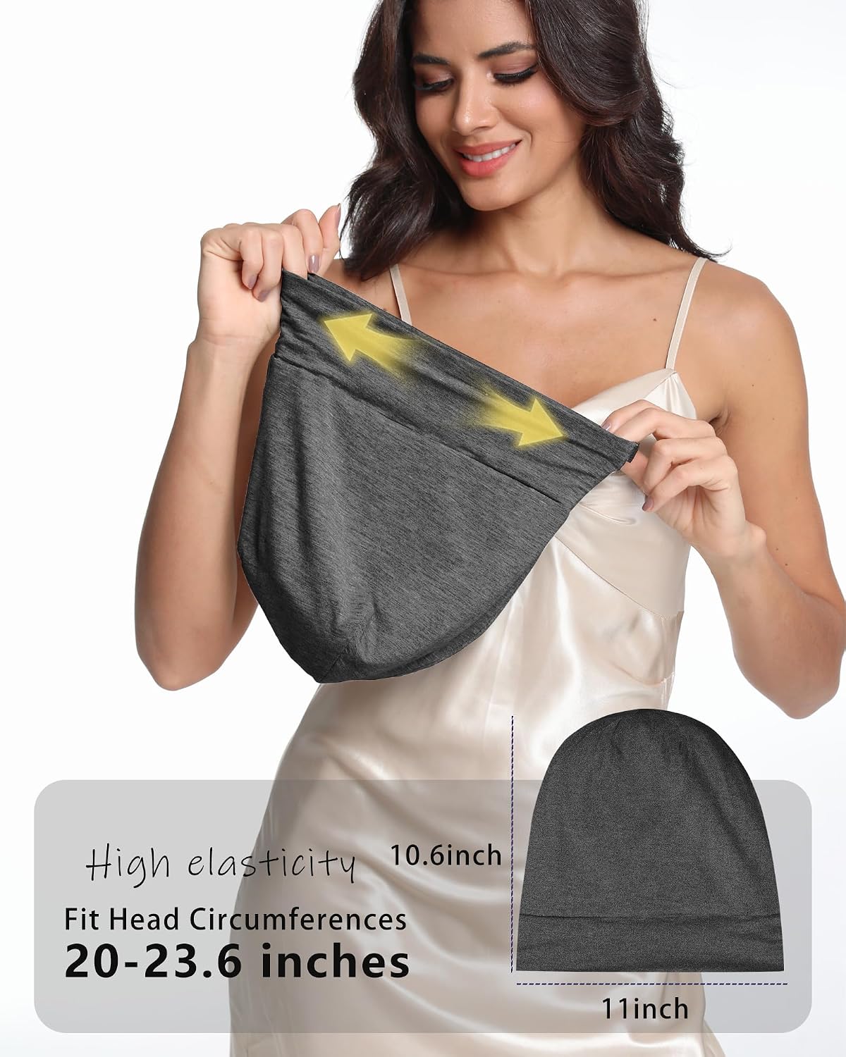 100% Mulberry Silk Bonnet for Sleeping | Real Silk Lined Cap for Curly Hair - Black
