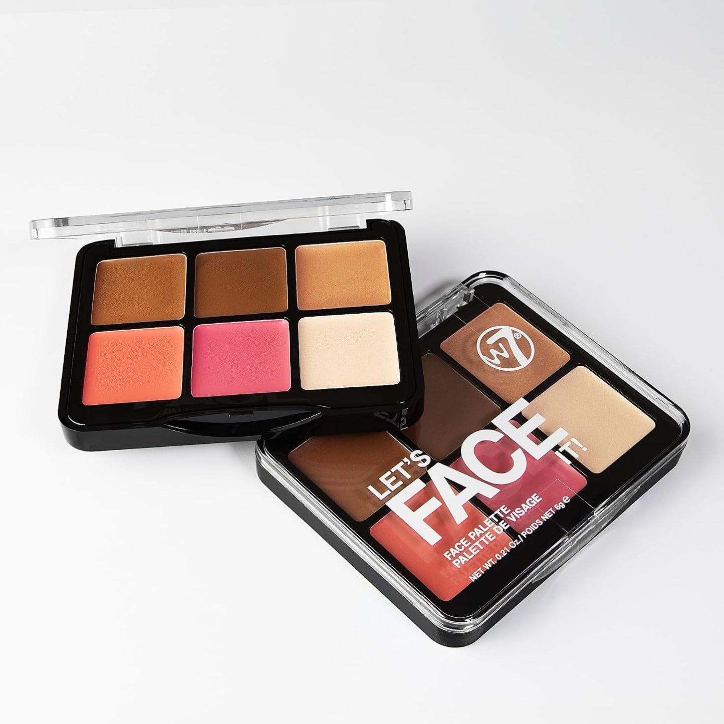 Cream Face Palette - W7 Let’s Face It 6-Pan Bronzer, Blush & Highlight - Light Soft Glow, Creamy & Blendable Makeup