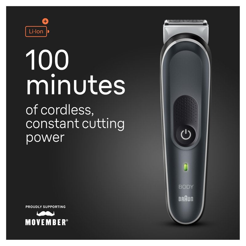 Braun Body Groomer Series 5 5360, Body Groomer for Men, for Chest, Armpits, Groin, SkinSecure Technology for Gentle Use and Clean Shave Attachment, Waterproof, Cordless with 100-min Run Time