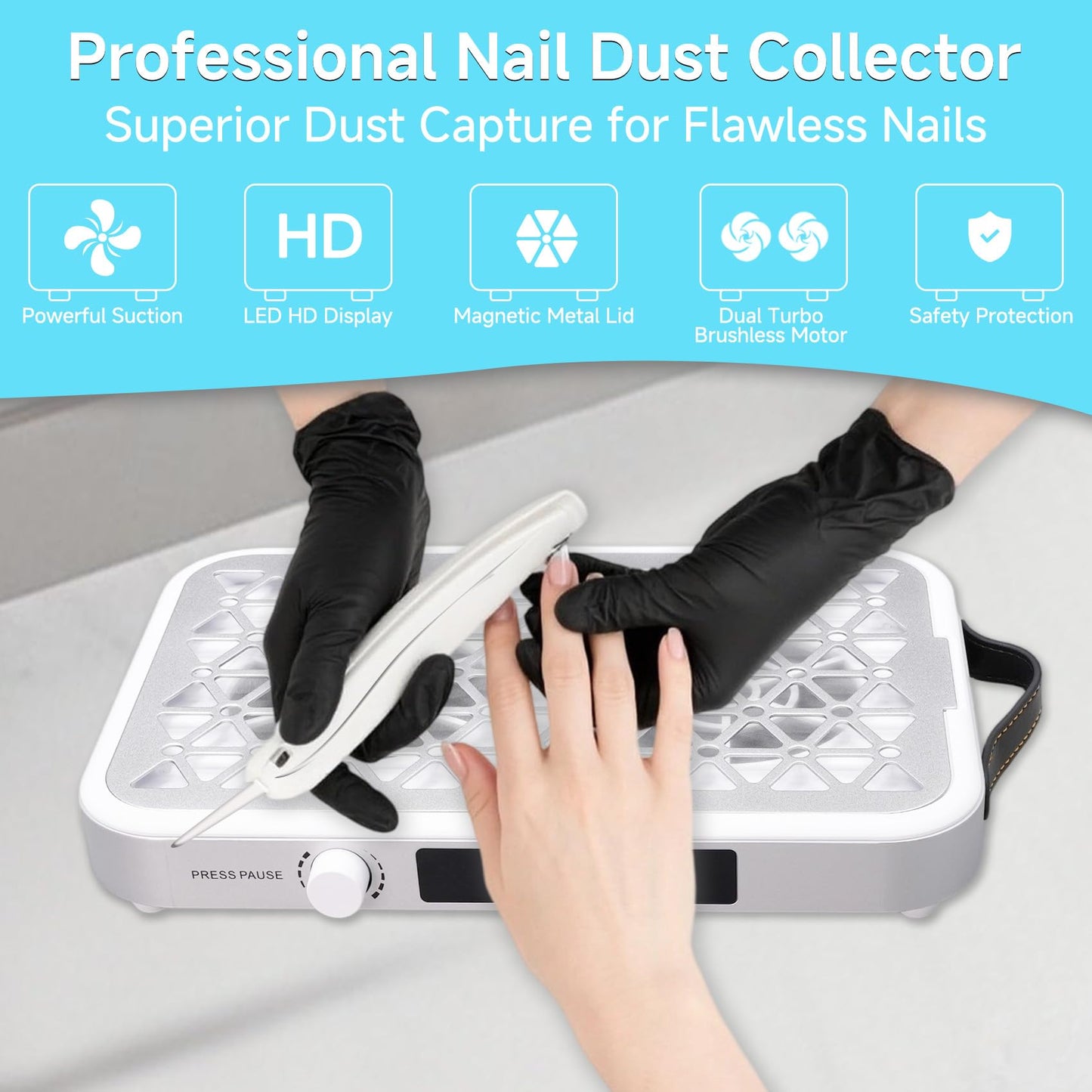 Darella Nail Dust Collector Quiet, 1600PA Professional Nail Vacuum Dust Collector Fan with Dual Turbo Suction, 10-Speed Control, 30 Disposable Filter Papers