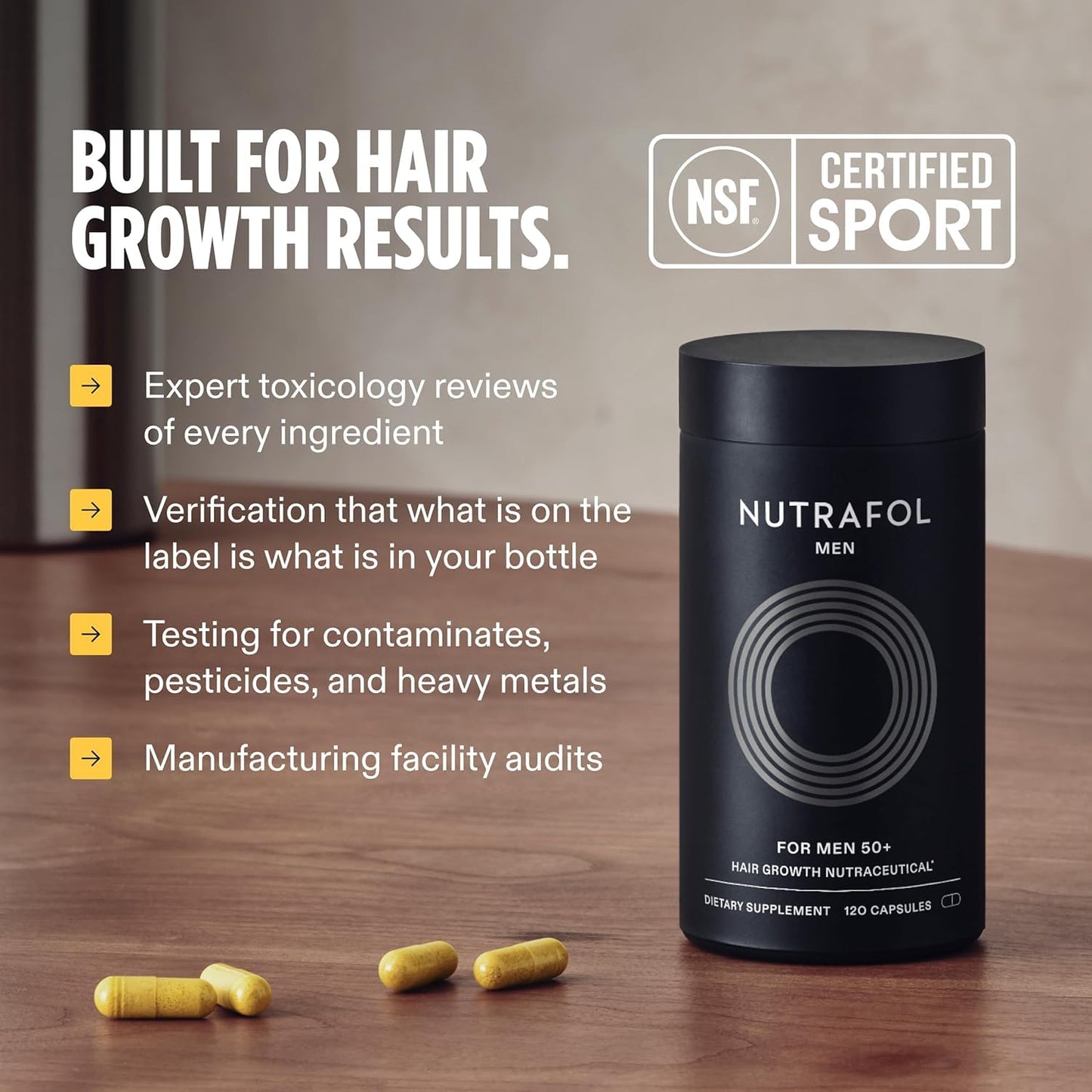 Nutrafol Men 50+ Hair Growth Supplements - Clinically Tested for Thicker Hair | 1 Month Supply, Refill Pouch