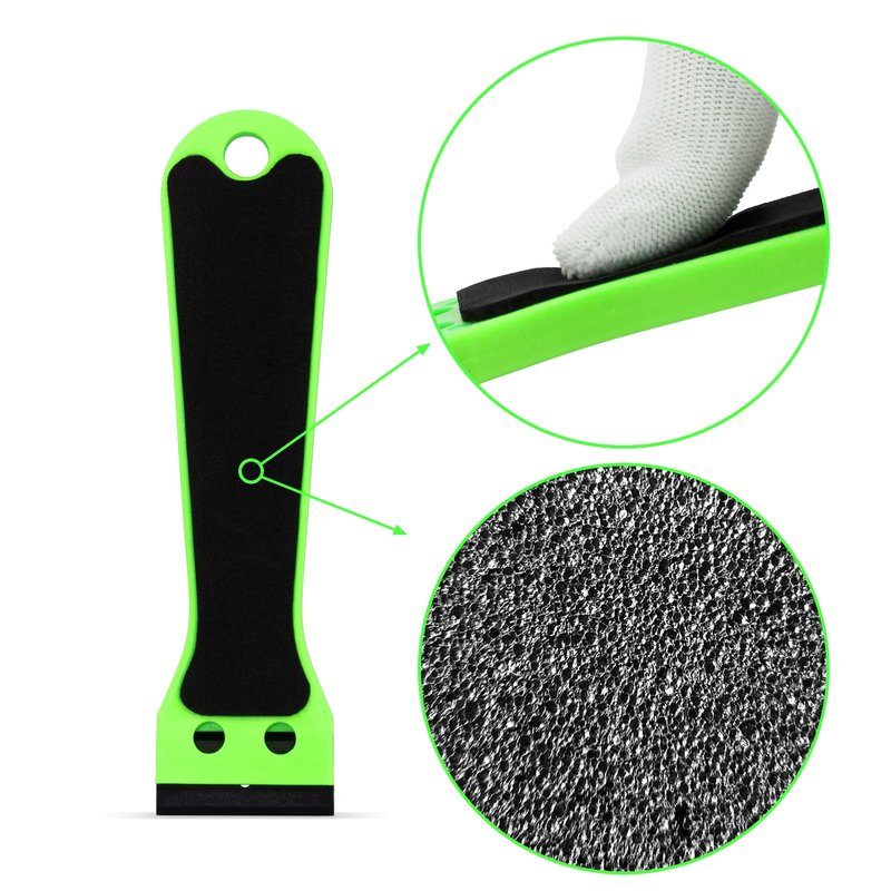 EHDIS 2pcs Plastic Razor Scraper 6-inch Long Handle Adhesive Remover Tool with 100 Double-Edge Blades for Window Tint Vinyl Scraper Decal Sticker Glue Remove (‌Neon-Green)