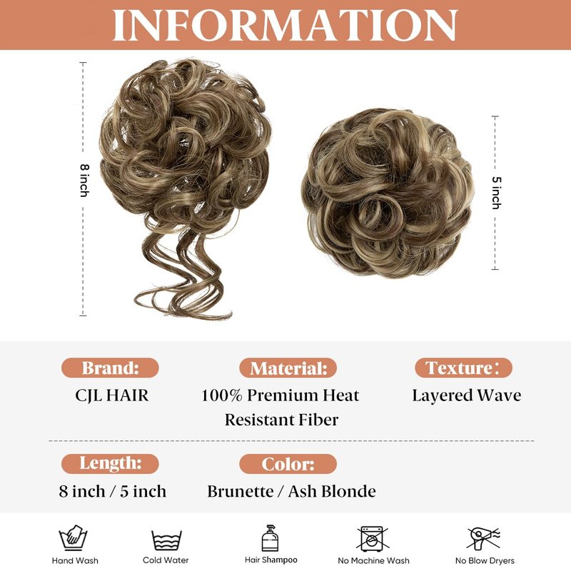 Messy Bun Hair Pieces - 2PCS Wavy Curly Synthetic Updo Extensions | Brunette & Ash Blonde Options