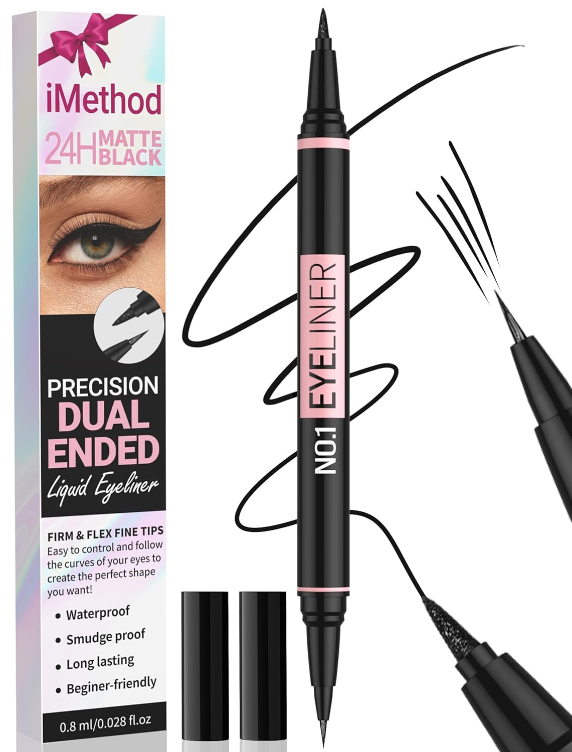 iMethod Liquid Eyeliner - Waterproof Dual-Ended Eye Liner with Precise Brush-Tip | Black, Long-Lasting, Smudge-Proof